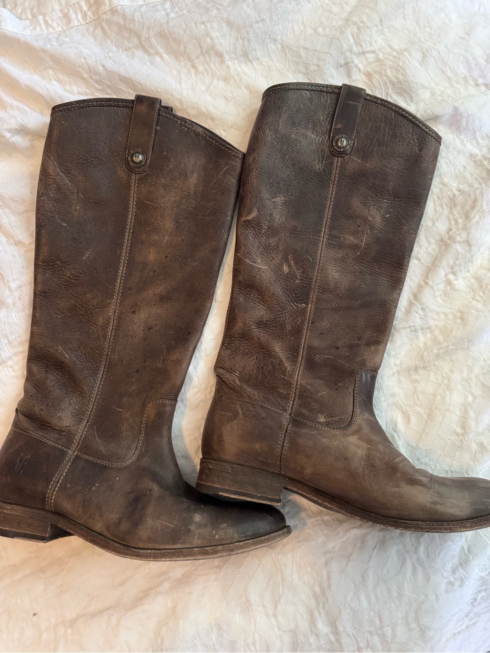 Frye Brown Leather Extended Calf Riding Boots Women’s 9.5 B Distressed